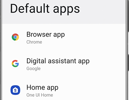 A list of Default apps on a Galaxy phone