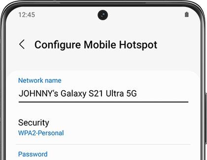 List of settings for Configure Mobile Hotspot