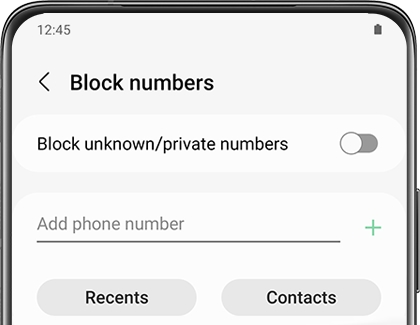 A list settings to Block numbers on a Galaxy phone