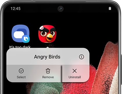 Uninstall option highlighted below an app on a Galaxy phone