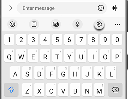 Settings icon highlighted on the Samsung keyboard