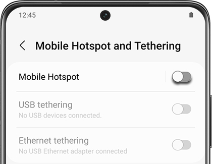 Switch highlighted next to Mobile Hotspot on a Galaxy phone