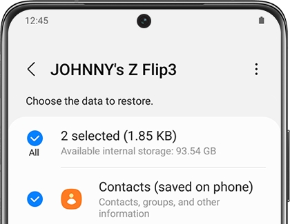 List of data to restore on a Galaxy phone