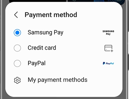 Samsung Pay chosen under Payment method in the Galaxy Store