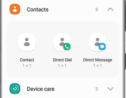 List Contact widgets on a Galaxy phone