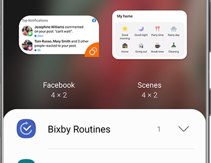 A list of widgets on a Galaxy phone