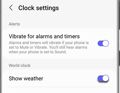 Switch highlighted next to Show weather