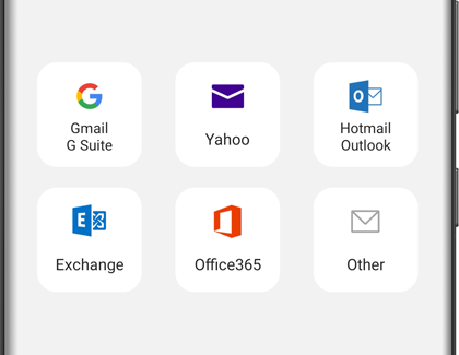 A list of email account providers on a Galaxy phone