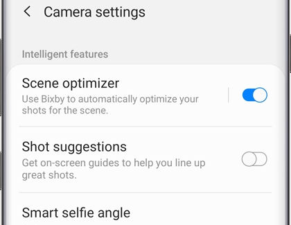 A list of Camera settings on the Galaxy S10 5G