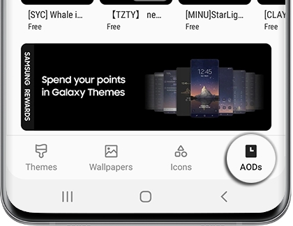 AODs tab selected in Themes screen on a Galaxy phone