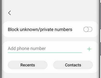 Block numbers screen with field to add phone number