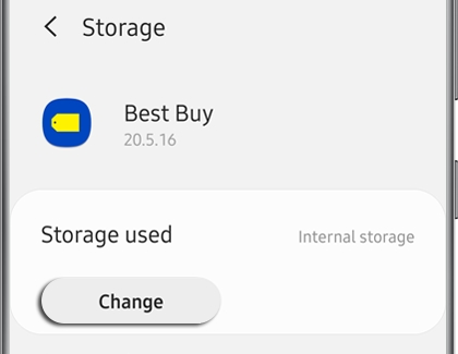 App Storage options with Change highlighted on a Galaxy phone