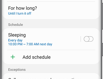 Do not disturb schedule options