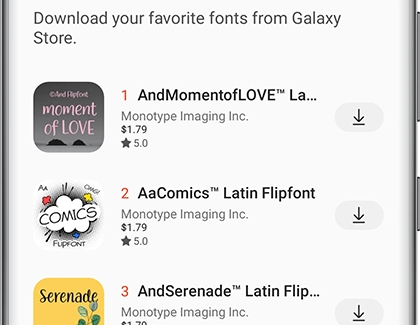 New fonts available for download in Galaxy Store