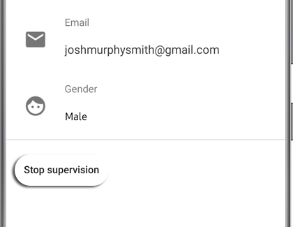 Stop supervision highlighted in the Family Link app on a Galaxy phone