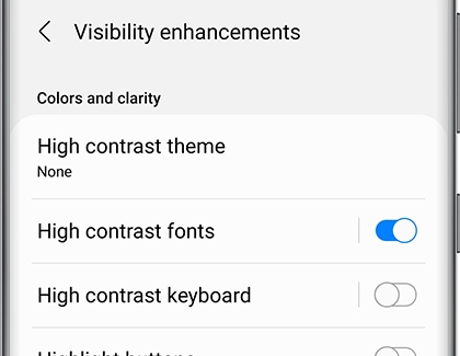 High contrast fonts turned on in Visibility enhancements settings