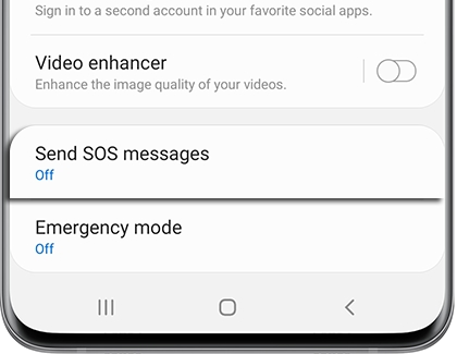 Send SOS messages option highlighted on a Galaxy phone
