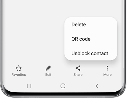 A list of contact options with Unblock contact