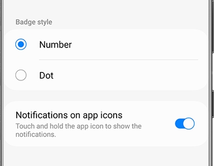 Notifications on app icons switched on with Number chosen