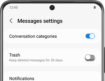 Trash option switched off under Messages settings
