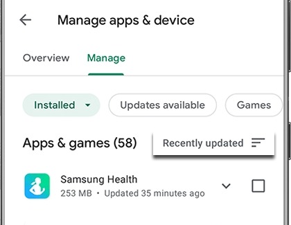 Recently updated highlighted in the Play Store app