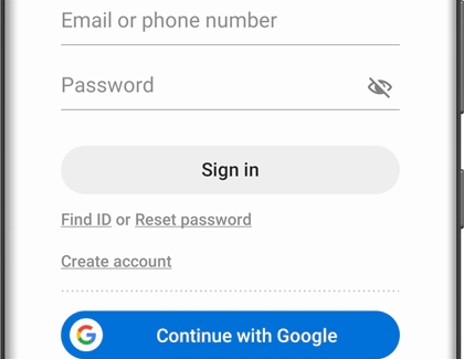 Data fields for signing into Samsung account