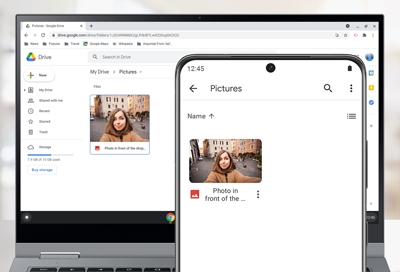 Chromebook and S21 showing Google Drive