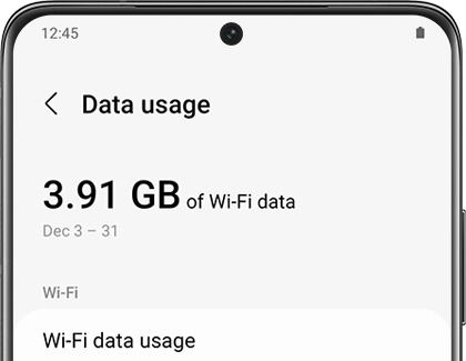 A list of data usage statistics on a Galaxy phone