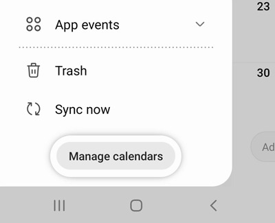 Manage Calendar button highlighted