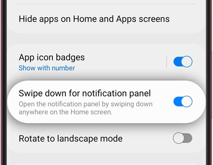 Swipe down for notification panel on Galaxy One UI 5 setting
