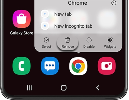 Remove highlighted above the Chrome shortcut on a Galaxy phone
