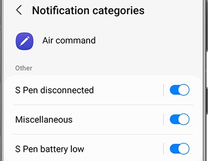 A list of notification settings under Notification categories