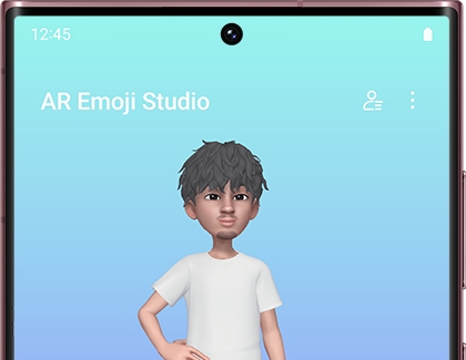 An emoji standing in front of a colored background in AR Emoji Studio