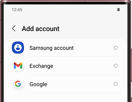 A list of email account providers on a Galaxy phone