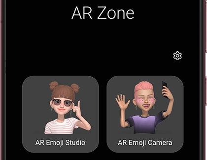 AR Zone with a list of options including AR Emoji Studio and AR Emoji Camera