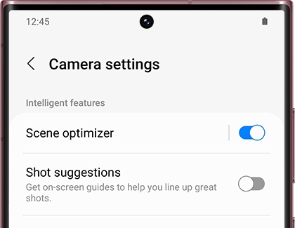 Camera settings menu on Galaxy phone
