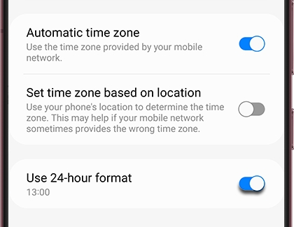 Use 24-hour format switched on with a Galaxy phone