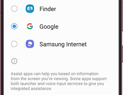Device assistance app screen with Google chosen