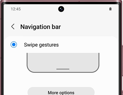 Swipe gestures chosen as the Navigation bar on a Galaxy phone