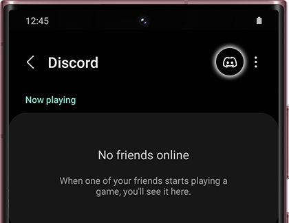 Discord icon highlighted to the upper right side of a Galaxy phone