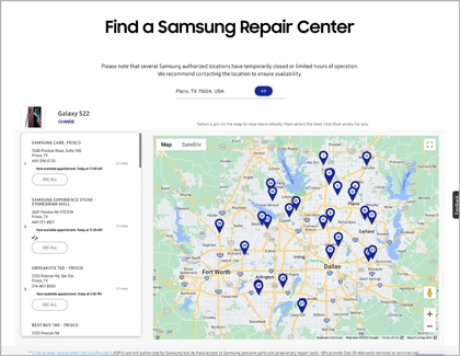 Map of Samsung repair centers