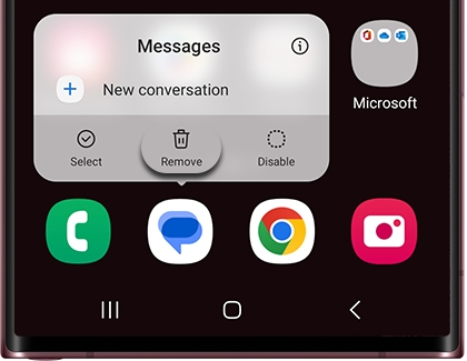 Remove highlighted above the Messages shortcut on a Galaxy phone