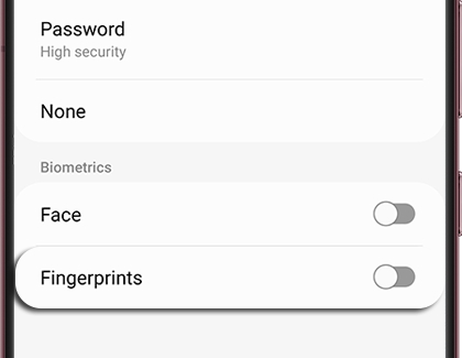 Fingerprints option highlighted on a Galaxy phone