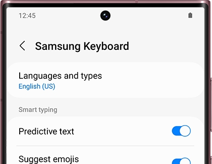 Samsung Keyboard with Settings icon highlighted