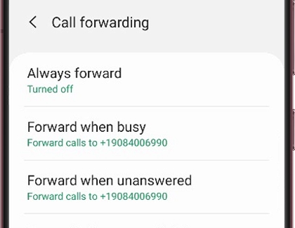 Call forwarding settings on a Galaxy phone