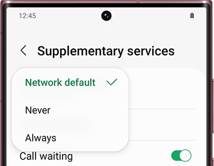 List of options for Show my caller ID on a Galaxy phone