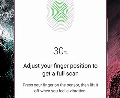 Fingerprint setup screen displaying thirty percent completion.