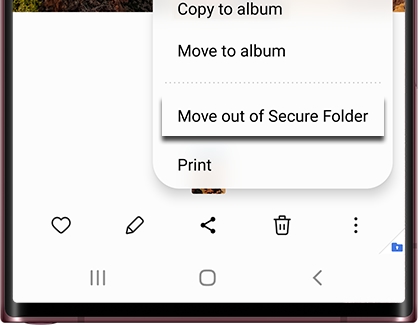 Move out of Secure Folder option highlighted on a Galaxy phone
