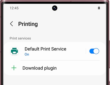 List of options for Printing on a Galaxy phone