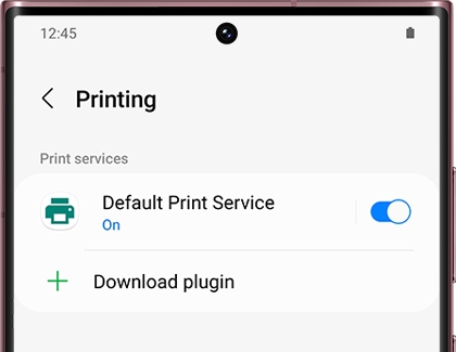 List of options for Printing on a Galaxy phone